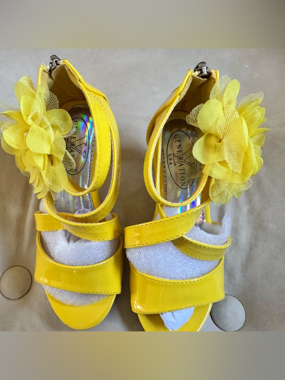 GENERATION Y Girls' Bright Yellow Floral Patent Dress Sandals